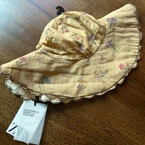 Zara Kids Floral Sun Hat - Yellow with Scalloped Edge